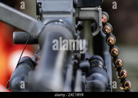 Munition für mag 58, genannt 7,62 mm, Kugel für Maschinengewehr Stockfoto