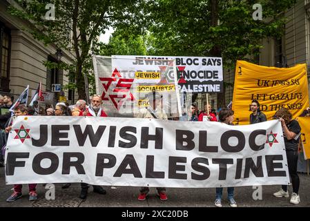 Jüdischer Block für Palästina-Banner, propalästinensische Proteste in Zentral-London am 08.06.2024, London, England, Vereinigtes Königreich Stockfoto