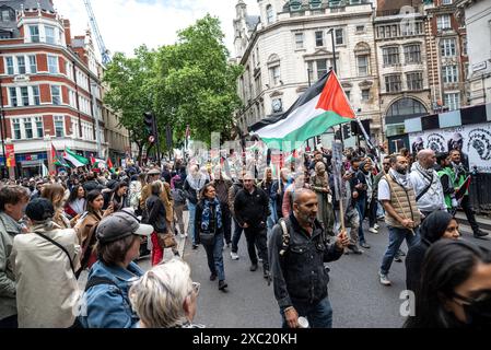 Demonstranten auf Kingsway, pro-palästinensische Proteste in Zentral-London am 08.06.2024, London, England, Vereinigtes Königreich auf Kingsway, pro-palästinensische Proteste in Centra Stockfoto