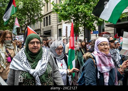 Demonstranten auf Kingsway, propalästinensische Proteste in Zentral-London am 08.06.2024, London, England, Vereinigtes Königreich Stockfoto