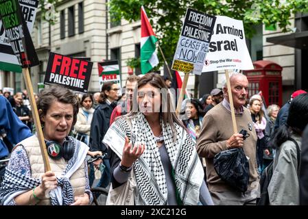 Demonstranten auf Kingsway, propalästinensische Proteste in Zentral-London am 08.06.2024, London, England, Vereinigtes Königreich Stockfoto