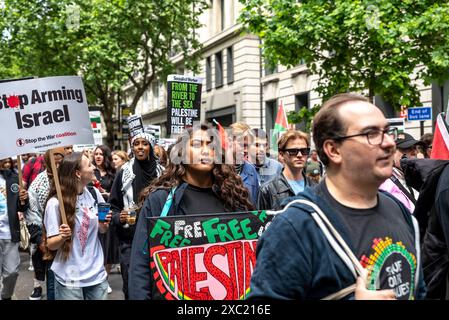 Demonstranten auf Kingsway, propalästinensische Proteste in Zentral-London am 08.06.2024, London, England, Vereinigtes Königreich Stockfoto