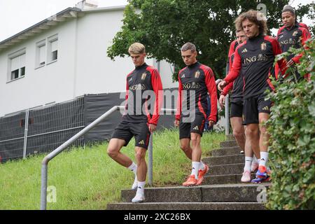 Freiberg, Deutschland. Juni 2024. Die belgischen Spieler kommen am Freitag, den 14. Juni 2024, zu einem Training der belgischen Fußballnationalmannschaft Red Devils in ihrem Basislager in Freiberg am Neckar, Deutschland, zur Vorbereitung der UEFA Euro 2024. Die Red Devils spielen in der Gruppe F bei der Europameisterschaft 2024 in Deutschland. BELGA FOTO BRUNO FAHY Credit: Belga News Agency/Alamy Live News Stockfoto