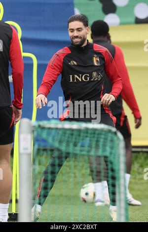 Freiberg, Deutschland. Juni 2024. Der belgische Yannick Carrasco wurde während eines Trainings der belgischen Fußballnationalmannschaft Red Devils am Freitag, den 14. Juni 2024, in ihrem Basislager in Freiberg am Neckar in Vorbereitung auf die Fußball-Europameisterschaft 2024 gezeigt. Die Red Devils spielen in der Gruppe F bei der Europameisterschaft 2024 in Deutschland. BELGA FOTO BRUNO FAHY Credit: Belga News Agency/Alamy Live News Stockfoto