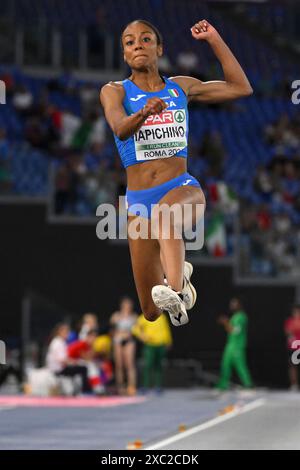 Larissa Iapichino aus Italien tritt am 12. Juni 2024 im Langsprung-Finale der Leichtathletik-Europameisterschaften im Olimpico-Stadion in Rom (Italien) an. Larissa Iapichino belegte den zweiten Platz und gewann die Silbermedaille. Stockfoto