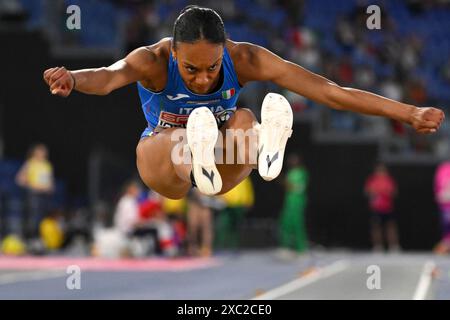 Larissa Iapichino aus Italien tritt am 12. Juni 2024 im Langsprung-Finale der Leichtathletik-Europameisterschaften im Olimpico-Stadion in Rom (Italien) an. Larissa Iapichino belegte den zweiten Platz und gewann die Silbermedaille. Stockfoto