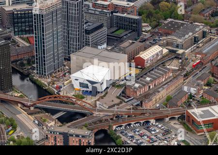 Luftbild von Castlefield in Manchester aus 1500 Fuß Stockfoto