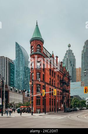 Blick auf das Gooderham flatiron Gebäude in Toronto, Ontario, Kanada. Stockfoto