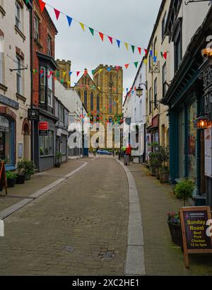 Ripon Cathedral aus Kirkgate, North Yorkshire, England, Großbritannien. Stockfoto