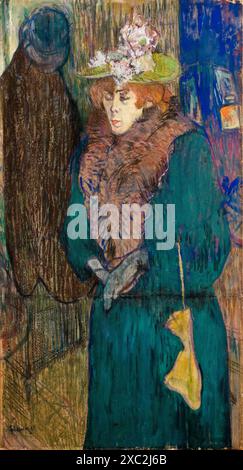 Henri de Toulouse-Lautrec, Jane Avril, im Eingang zum Moulin Rouge, Anziehen ihrer Handschuhe, Porträtmalerei in Öl und Pastell auf einer Platte, um 1892 Stockfoto