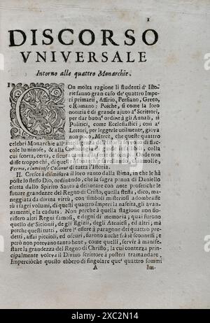 "Mappamondo Istorico". Geordnete Erzählung der vier höchsten Reiche der Welt, von Nino, dem ersten Kaiser der Assyrer, über den österreichischen Leopold und die Monarchie Christi. Universeller Diskurs über die vier Monarchien. Von Pater Antonio Foresti (1625–1692), von der Gesellschaft Jesu. Band I. Parma, 1711. Stockfoto