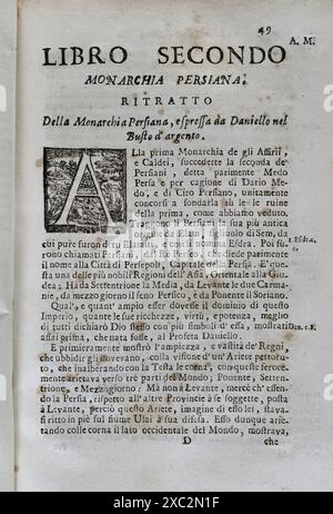 "Mappamondo Istorico". Geordnete Erzählung der vier höchsten Reiche der Welt, von Nino, dem ersten Kaiser der Assyrer, über den österreichischen Leopold und die Monarchie Christi. Buchen Sie Zwei. Persische Monarchie. Von Pater Antonio Foresti (1625–1692), von der Gesellschaft Jesu. Band I. Parma, 1711. Stockfoto