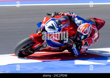 Misano, Italien. Juni 2024. Iker Lecuona (ITA) Honda CBR1000 RR-R, Team HRC während der FIM Superbike World Championship Pirelli Emilia-Romagna Round auf Misano World Circuit, Misano Adriatico, Italien am 14. Juni 2024 während der SBK - Pirelli Emilia-Romagna Runde, World Superbike - SBK Rennen in Misano, Italien, 14. Juni 2024 Credit: Unabhängige Fotoagentur/Alamy Live News Stockfoto