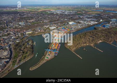 Luftaufnahme, Hafen Emmerich, Containerterminal Emmerich, Rhein-Waal Logistics, Löwenberger Landwehr, Emmerich, Emmerich am Rhein, Nordrhein-W Stockfoto