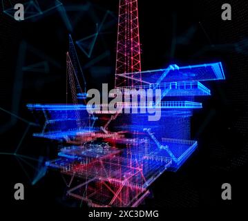 Offshore-Plattform für die Öl- und Gasverarbeitung, Öl- und Gasindustrie zur Verarbeitung von Rohgasen und zur Erdölraffination, Petrochemie und Energie an Land Stockfoto