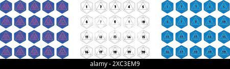 D20 Würfelsymbol für das Brettspiel. Linien- und Verlaufsstil. Stock Vektor