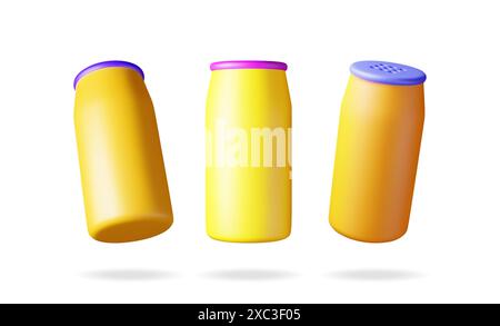 3D-Set mit isolierter Flasche mit Reinigungspulver Stock Vektor
