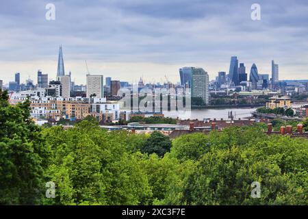 Stadt London Skyline - Hauptstadt des Vereinigten Königreichs. Von Greenwich gesehen. Stockfoto