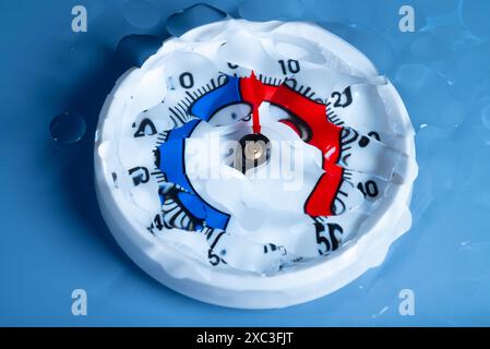 Bimetallthermometer Null Grad Celcius Stockfoto