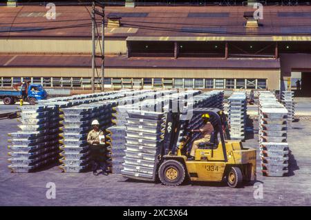 Suriname, Paramaribo. Lagerung von Aluminium aus der Bauxitmine. Stockfoto