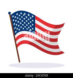 Flaggensymbol. Die amerikanische, schwenkende Flagge in flachem Design sorgt für patriotische Designs. Stock Vektor