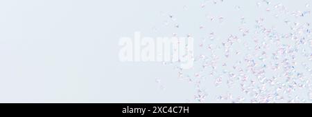 Banner mit silbernem Kristallkonfetti auf blauem Hintergrund. Stockfoto