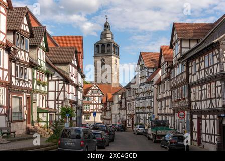 Bad Sooden-Allendorf, Ortsteil Allendorf, Kirchstraße, Blick nach Süden auf die Kirche Stockfoto