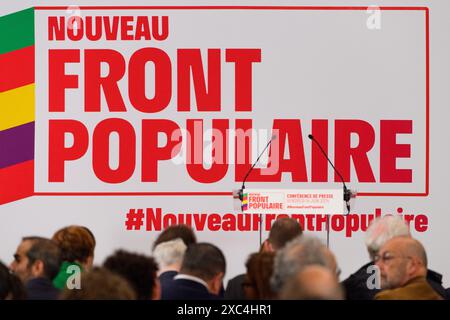 Paris, Frankreich. Juni 2024. Julien Mattia/Le Pictorium - neue Pressekonferenz der Volksfront - 14/06/2024 - France/Ile-de-France (Region)/Paris - Illustration bei der Pressekonferenz der Nouveau Front Populaire im Maison de la Chimie, Paris, 14. Juni 2024. Quelle: LE PICTORIUM/Alamy Live News Stockfoto