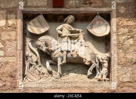 Fritzlar, Rathaus, Martinsrelief von 1441 an der Südseite Stockfoto