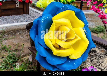 Charkiw, Ukraine, 13. Juni 2024 Aleja Slawy, Militärfriedhof südlich von Charkiw. Die Gräber von Soldaten, Helden, die die Ukraine verteidigten, sind bedeckt mit Stockfoto