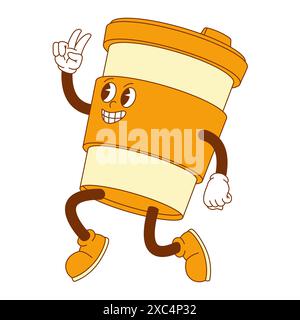 Lustige Kaffeepapierbecher grooviger Comic-Charakter Stock Vektor