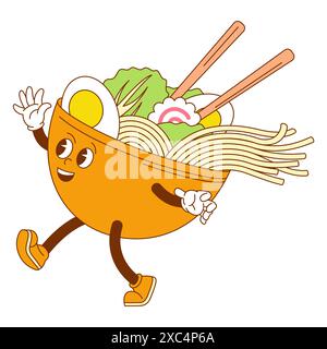 Ramen Schüssel Nudeln groovigen Charakter Stock Vektor