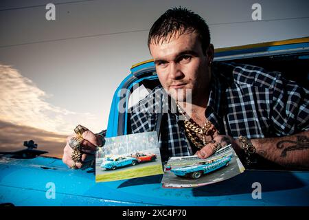 Michael Carroll, Lotto lout, in seinem Haus in Fenland. Stockfoto