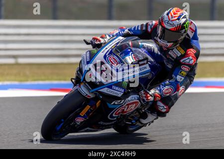 Misano, Italien. Juni 2024. Jonathan Rea (GBR) Yamaha YZF R1, Pata Prometeon Yamaha während der FIM Superbike World Championship Pirelli Emilia-Romagna Round auf Misano World Circuit, Misano Adriatico, Italien am 14. Juni 2024 während SBK - Free Training Pirelli Emilia-Romagna Round, World Superbike - SBK Rennen in Misano, Italien, 14. Juni 2024 Credit: Unabhängige Fotoagentur/Alamy Live News Stockfoto