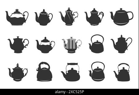 Silhouette aus Keramik, Silhouette aus Teekanne, Dekorative Silhouette aus Teekanne, Silhouetten aus Kaffeekanne Stock Vektor