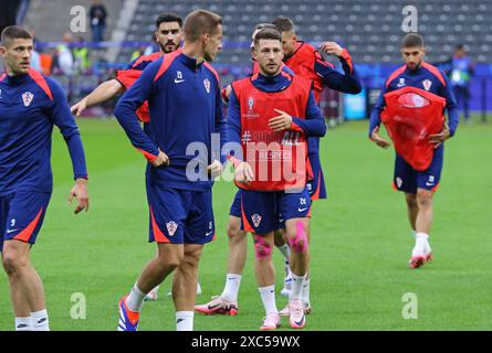 Berlin, Deutschland. Juni 2024. Kroatische Spieler in Aktion während des offenen Trainings vor dem Gruppenspiel der UEFA EURO 2024 Spanien gegen Kroatien im Olympiastadion in Berlin. Quelle: Oleksandr Prykhodko/Alamy Live News Stockfoto