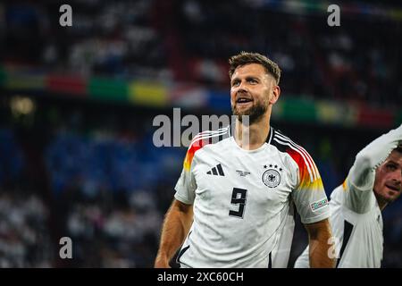 München, Deutschland. Juni 2024. München, 14. Juni 2024 MÜNCHEN, DEUTSCHLAND - 14. JUNI: Niclas Fuellkrug feiert sein Tor beim Eröffnungsspiel der UEFA Euro 2024-Meisterschaft zwischen Deutschland und Schottland am 14. Juni 2024 in München. (Foto: Dan O' Connor/ATPImages) Dan O' Connor (Dan O' Connor/ATP Images/SPP) Credit: SPP Sport Press Photo. /Alamy Live News Stockfoto