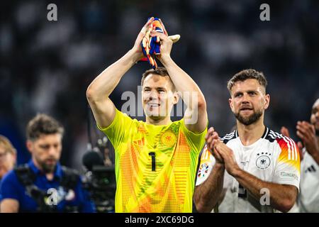 München, Deutschland. Juni 2024. München, 14. Juni 2024 MÜNCHEN, DEUTSCHLAND - 14. JUNI: Manuel neuer und Niclas Fuellkrug feiern nach dem Eröffnungsspiel der UEFA Euro 2024-Meisterschaft zwischen Deutschland und Schottland am 14. Juni 2024 in München. (Foto: Dan O' Connor/ATPImages) Dan O' Connor (Dan O' Connor/ATP Images/SPP) Credit: SPP Sport Press Photo. /Alamy Live News Stockfoto