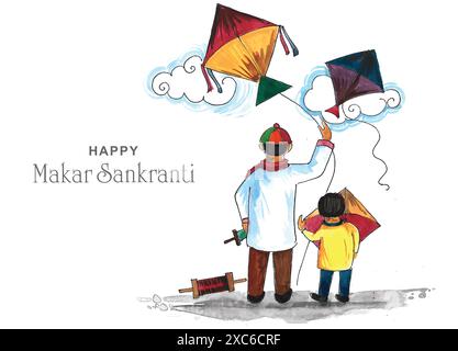 Makar Sankranti-Feier mit farbenfrohen Drachen-Design Stock Vektor