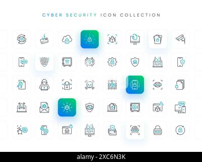 Sammlung Von Symbolen Für Cyber Security. Symbole für Vektorlinien Stock Vektor