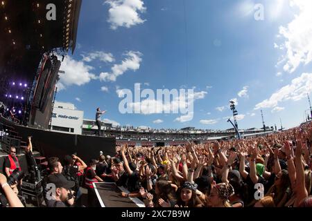 Sebastian Madsen, Sänger der Band Madsen beim Rock am Ring Festival auf der Nürburgring Rennstrecke bei Adenau am 06/2024 Stockfoto