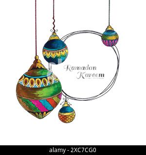 Ramadan kareem festliche hängende Aquarelllampen mit arabischem Hintergrund Stock Vektor