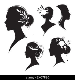 Silhouettenset des Frauenkopfes. Vektor-isolierte Abbildung Stock Vektor