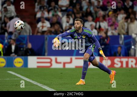 München, Allemagne. Juni 2024. Schottischer Torhüter Angus Gunn während der UEFA Euro 2024, Gruppe A, Fußballspiel zwischen Deutschland und Schottland am 14. Juni 2024 in der Allianz Arena in München - Foto Jean Catuffe/DPPI Credit: DPPI Media/Alamy Live News Stockfoto