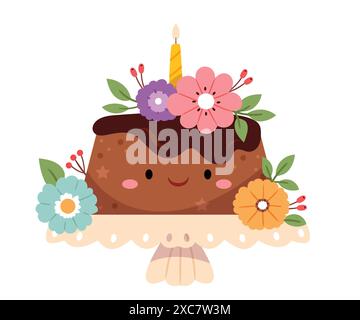 Ein wunderschönes und köstliches Dessert, dekoriert mit Kakao und frischen Blumen. Stock Vektor