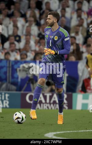 Schottischer Torhüter Angus Gunn während der UEFA Euro 2024, Gruppe A, Fußballspiel zwischen Deutschland und Schottland am 14. Juni 2024 in der Allianz Arena in München Stockfoto