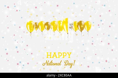 Funkelndes Patriotisches Poster Zum Tag Der Unabhängigkeit Der Vatikanstadt. Reihe von Ballons in Farben der italienischen Flagge. Grußkarte mit Nationalflaggen, Konfetti und Sternen. Stock Vektor