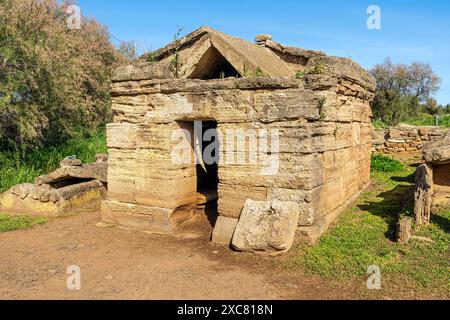 Etruskische Grabstätte in der Nekropole von San Cerbone, Archäologischer Park von Baratti und Populonia, Golf von Baratti, Provinz Livorno, Toskana, Italien Stockfoto