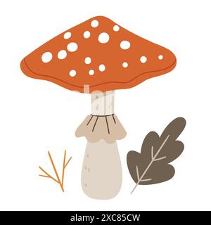Amanita und Herbstlaub. Saisonaler Herbst mit Pilzen. Stock Vektor