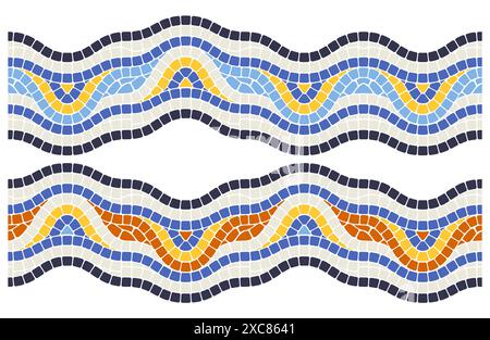 Wellige Mosaikeinfassung, nahtloses Muster im portugiesischen Stil, innen und außen Wellendekor Linie, Vektor Stock Vektor
